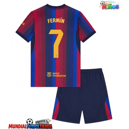 Camiseta Barcelona Fermin Lopez #7 Primera Equipación Replica 2026-27 para niños mangas cortas (+ Pantalones cortos)